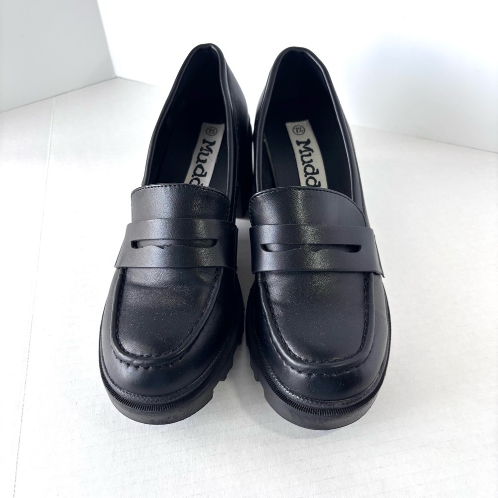 Mudd Penny Loafers Women’s Size 7.5 Black Chunky Platform Lug Block Heel Y2K - Picture 3 of 12
